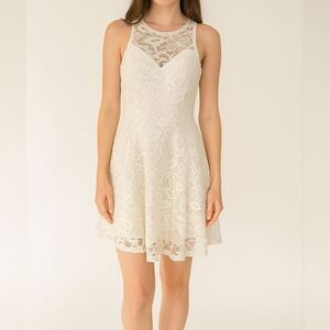 Material Girl Skater Dress XXL Ivory Lace Overlay Sleeveless Lined Dollcore